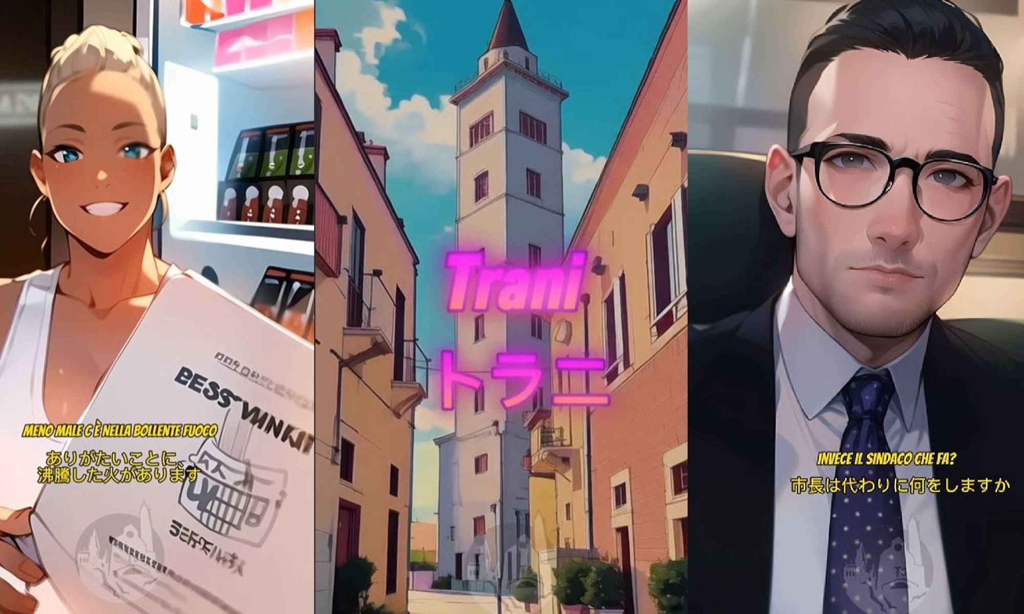 Trani come in un manga, il video di Trani Sadness è virale: Bottaro e Nella visti dall’intelligenza artificiale