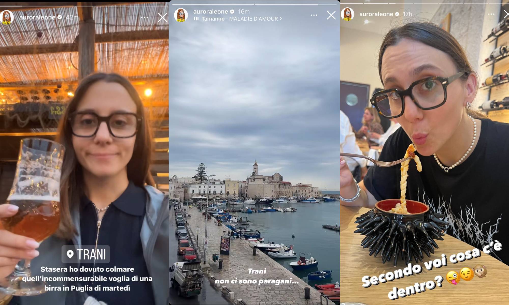 Aurora Leone a Trani. Una fan la contatta e Aurora “le regala” un pomeriggio da Cicerone