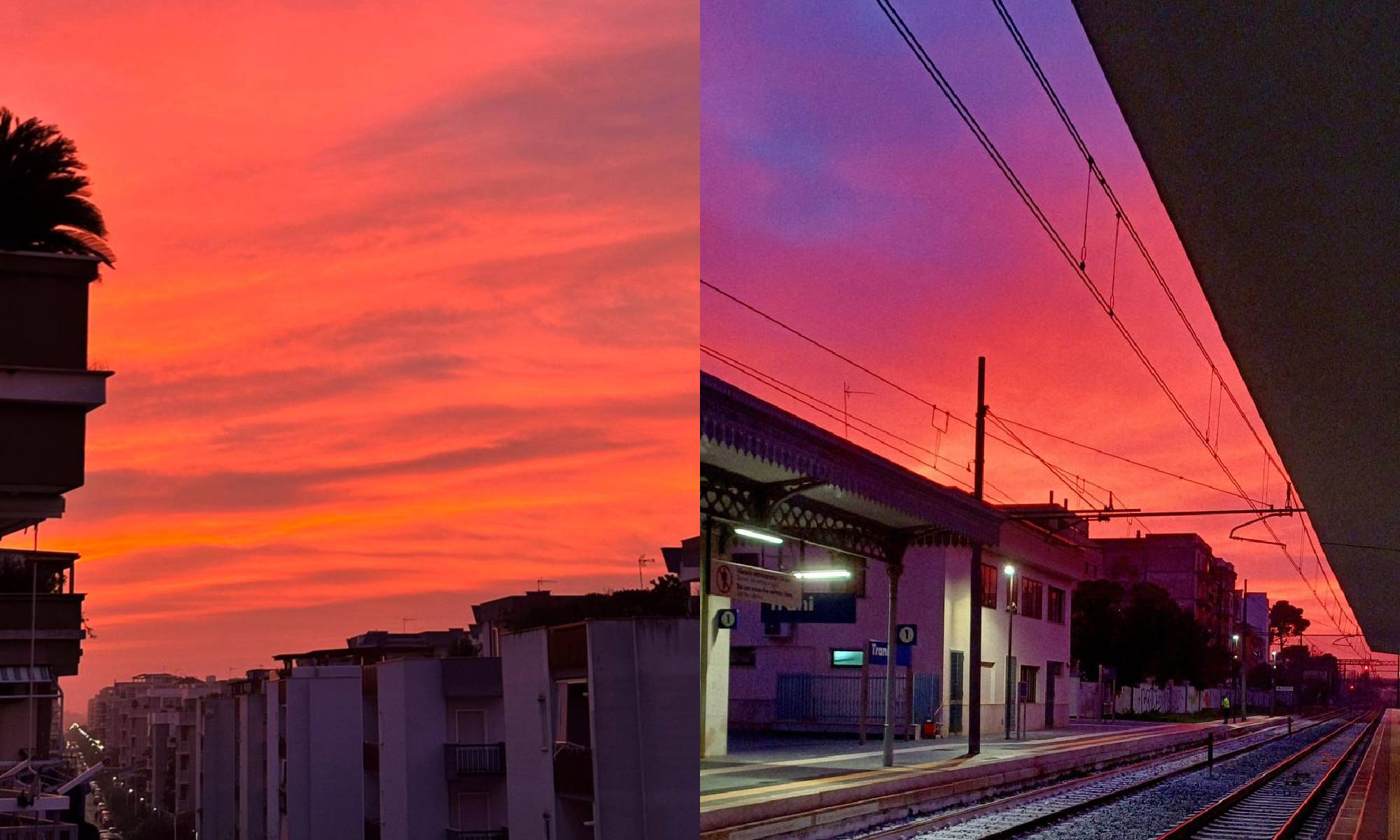 Un’alba rossa incanta la Puglia, anche Trani ammira il cielo del 16 dicembre
